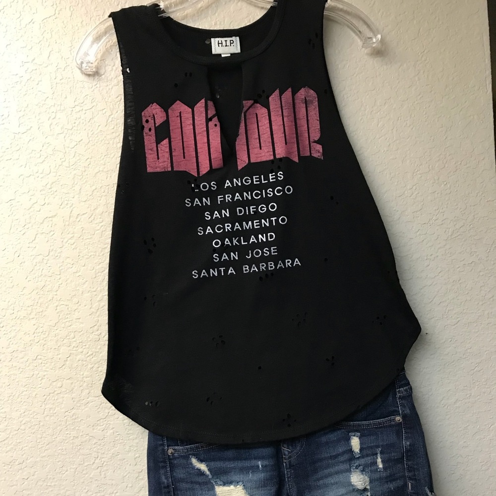 H.I.P. Clothing Black Distressed Tour Tank